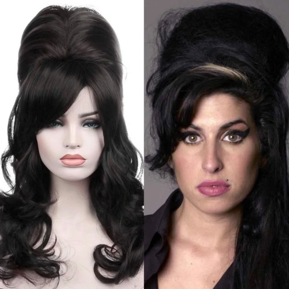 - Black Stylish  60’s Retro look Beehive Hair full cap wig  Arrives NEW